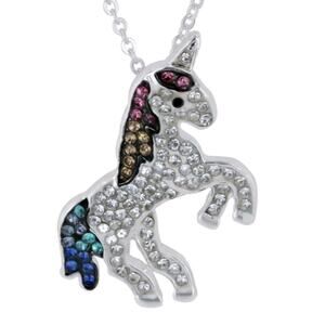 Crystal Kingdom Multi Color Unicorn Pendant Necklace 18" Chain